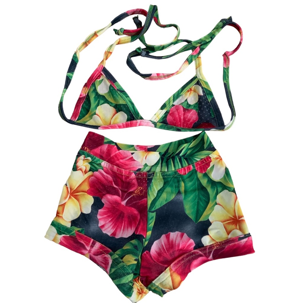 BIKINI SHORT SET WITHN COVER UP TROPICAL PRINT SIZE 4